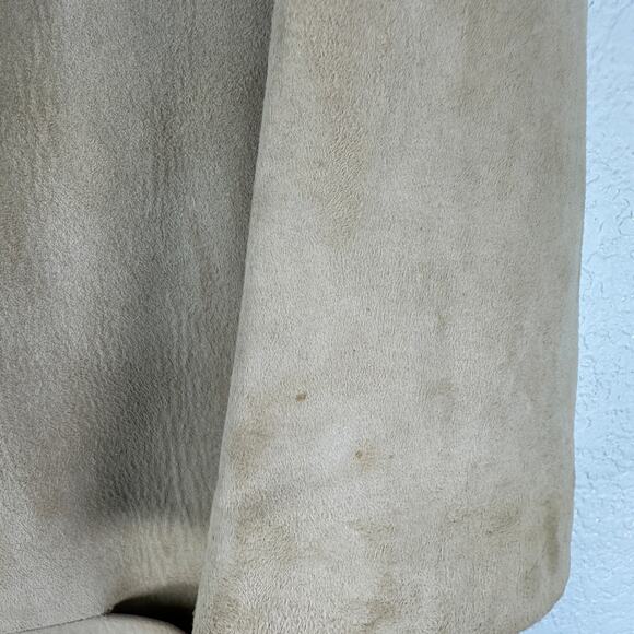 Vintage 60s 70s Camel Suede Coat Big Button Minimalist Retro Boho M L - Picture 9 of 10